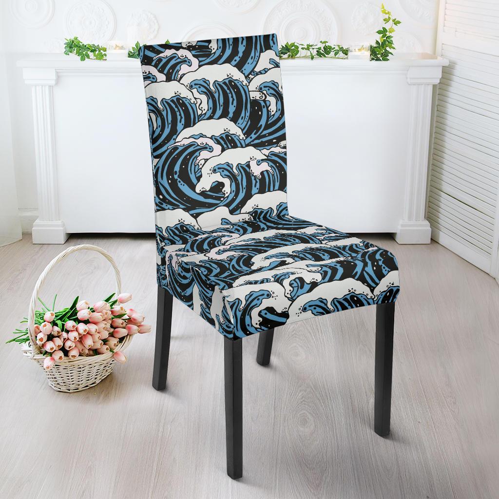 Surf Wave Pattern Print Dining Chair Slipcover-JTAMIGO.COM