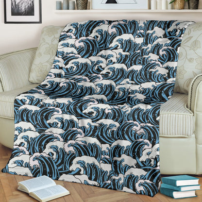 Surf Wave Pattern Print Fleece Blanket