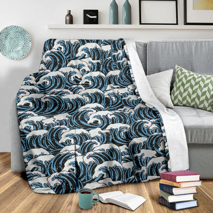 Surf Wave Pattern Print Fleece Blanket