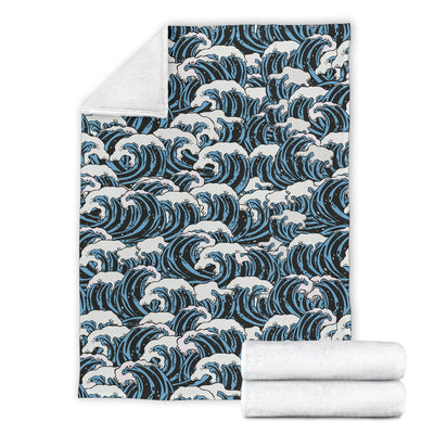 Surf Wave Pattern Print Fleece Blanket