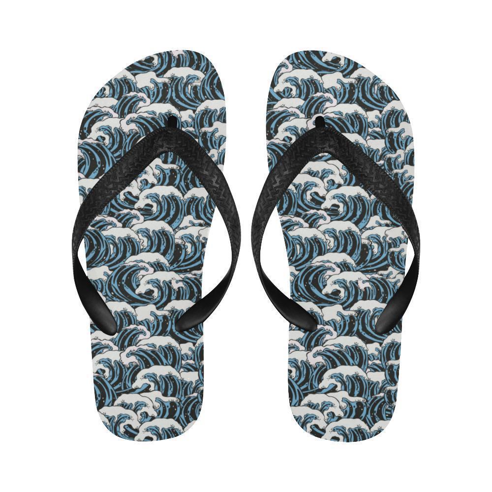 Surf Wave Pattern Print Flip Flops-JTAMIGO.COM