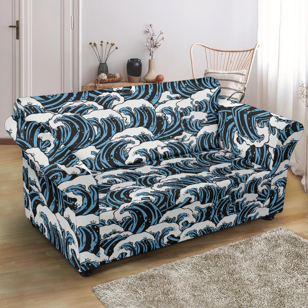 Surf Wave Pattern Print Loveseat Slipcover-JTAMIGO.COM