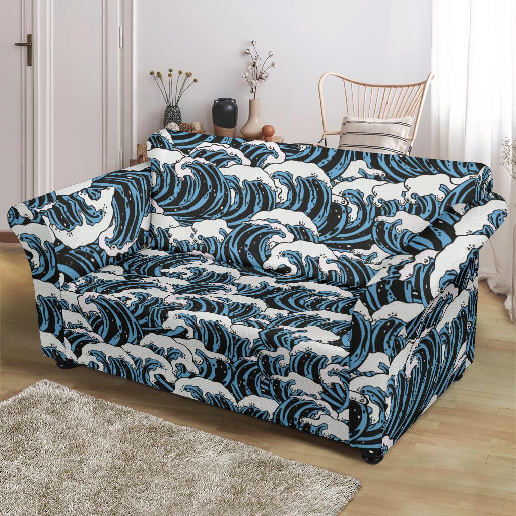 Surf Wave Pattern Print Loveseat Slipcover-JTAMIGO.COM