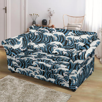 Surf Wave Pattern Print Loveseat Slipcover-JTAMIGO.COM