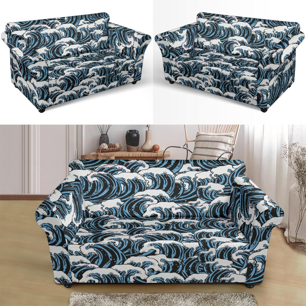 Surf Wave Pattern Print Loveseat Slipcover-JTAMIGO.COM