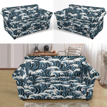 Surf Wave Pattern Print Loveseat Slipcover-JTAMIGO.COM