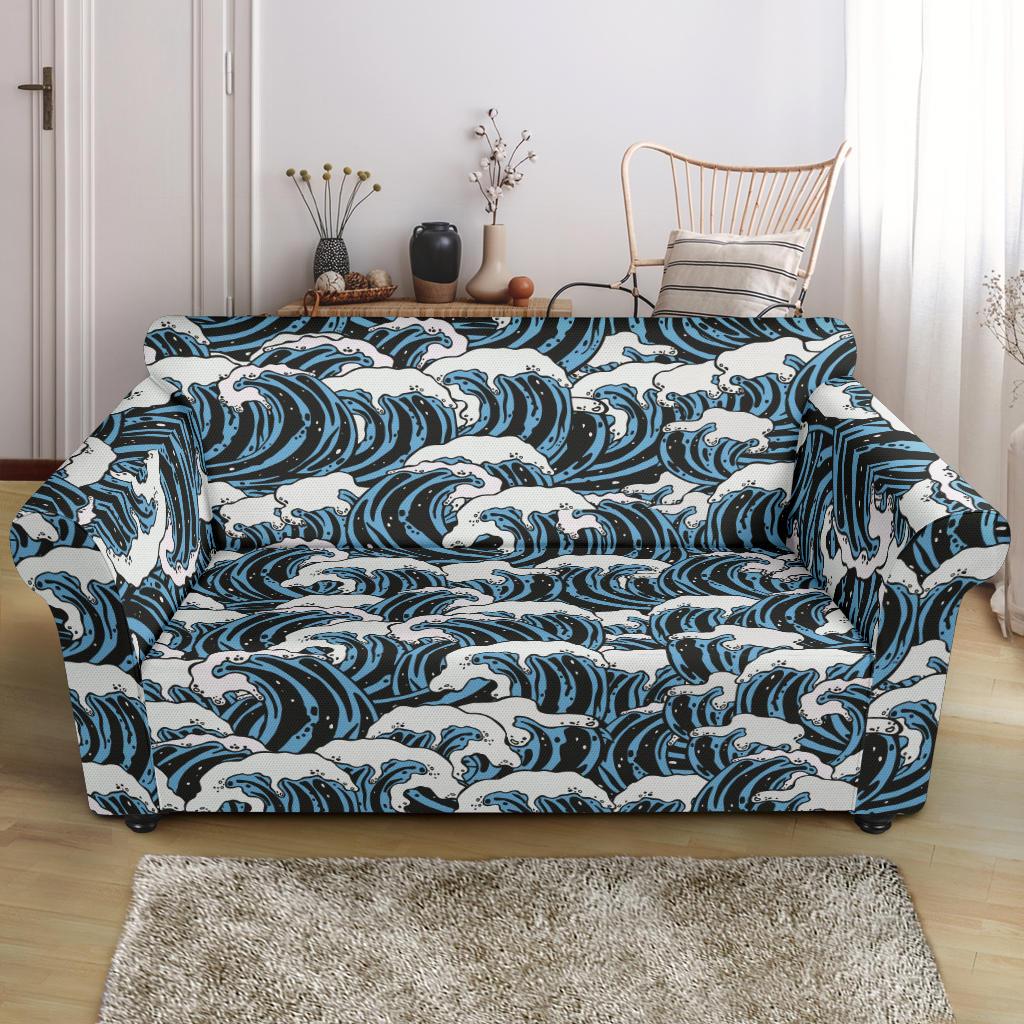 Surf Wave Pattern Print Loveseat Slipcover-JTAMIGO.COM