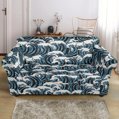 Surf Wave Pattern Print Loveseat Slipcover-JTAMIGO.COM