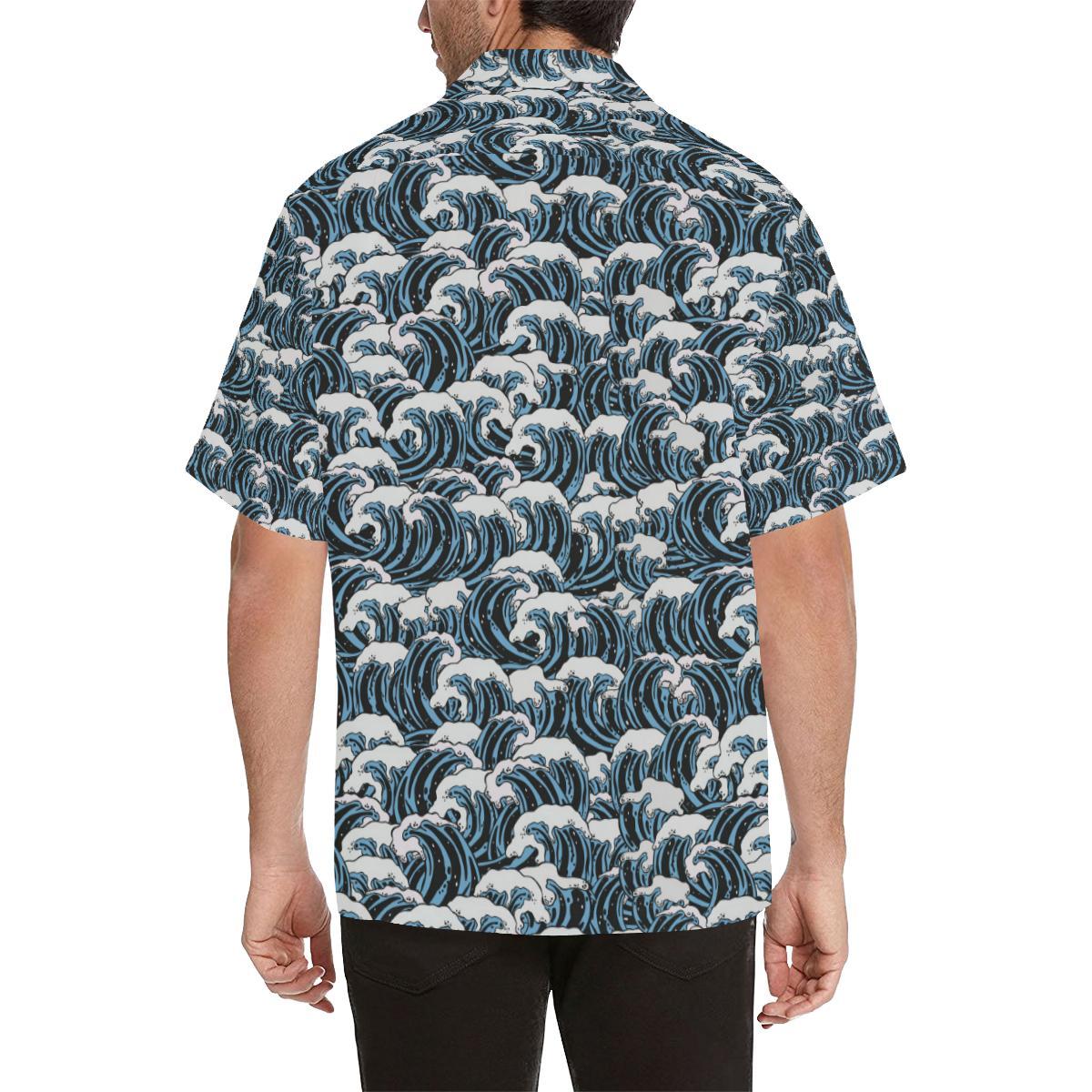 Surf Wave Pattern Print Men Aloha Hawaiian Shirt