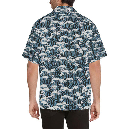 Surf Wave Pattern Print Men Aloha Hawaiian Shirt