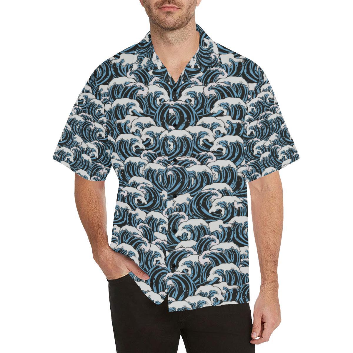 Surf Wave Pattern Print Men Aloha Hawaiian Shirt