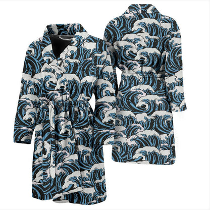 Surf Wave Pattern Print Men Bath Robe-JTAMIGO.COM