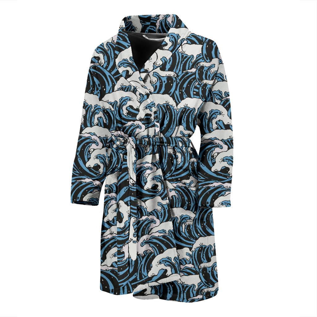 Surf Wave Pattern Print Men Bath Robe-JTAMIGO.COM