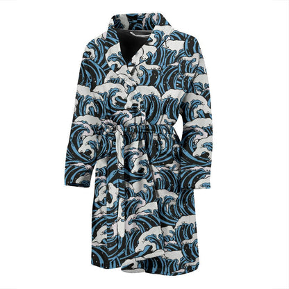 Surf Wave Pattern Print Men Bath Robe-JTAMIGO.COM