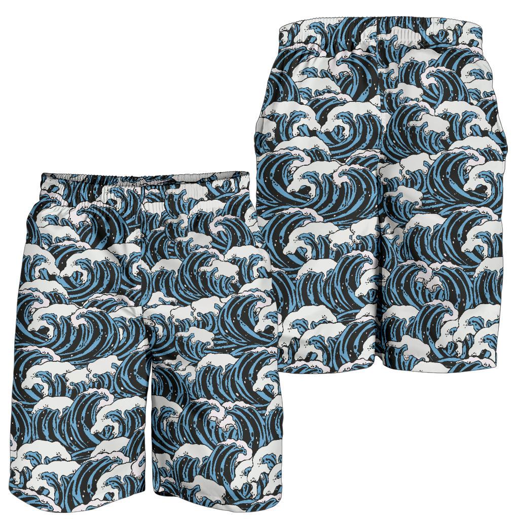Surf Wave Pattern Print Mens Shorts-JTAMIGO.COM