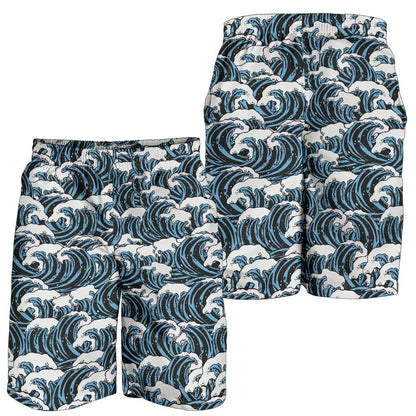 Surf Wave Pattern Print Mens Shorts-JTAMIGO.COM