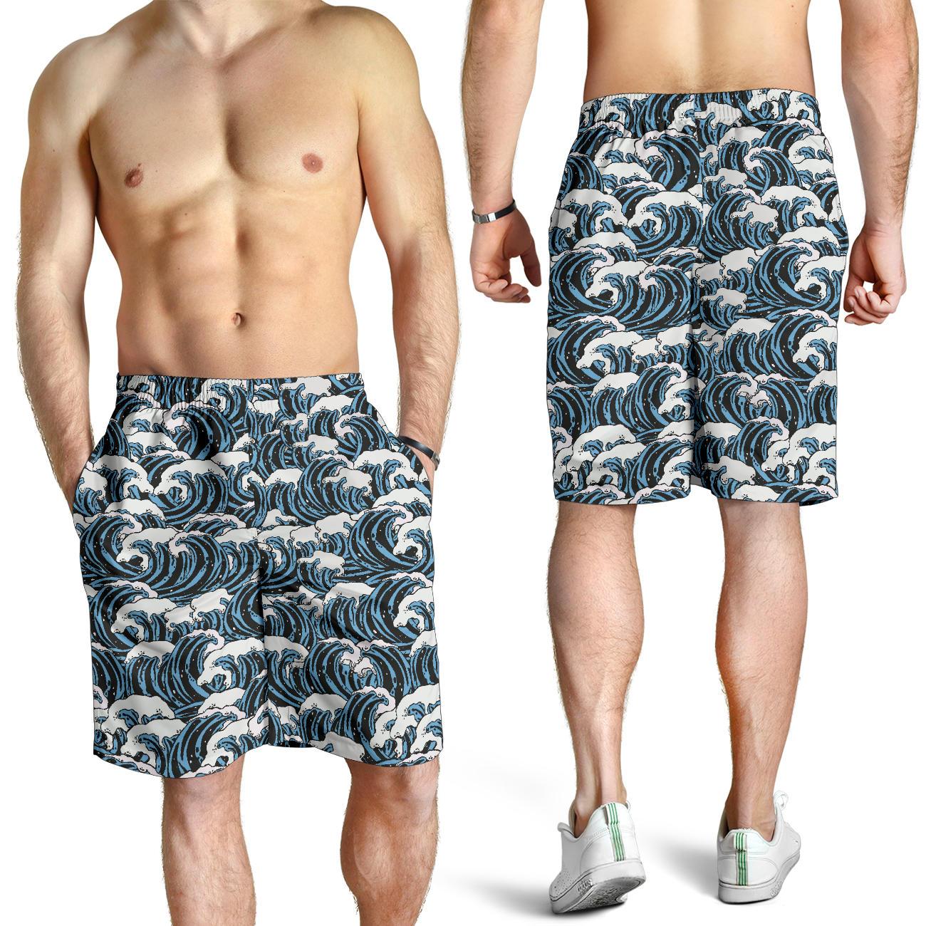 Surf Wave Pattern Print Mens Shorts-JTAMIGO.COM