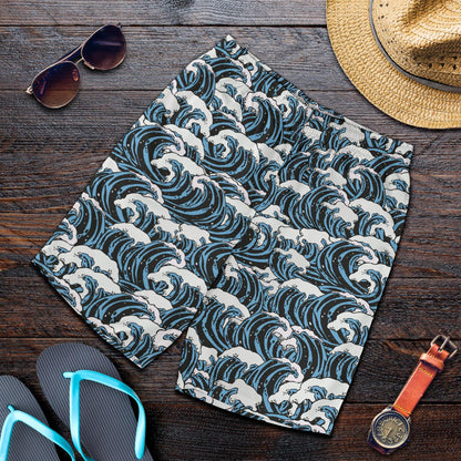 Surf Wave Pattern Print Mens Shorts-JTAMIGO.COM