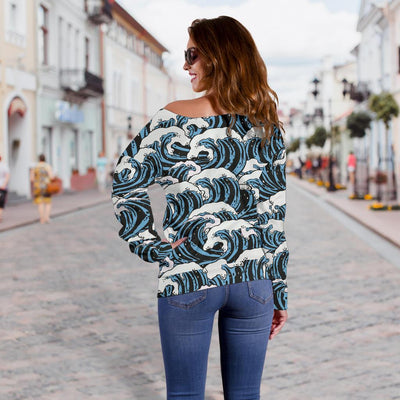 Surf Wave Pattern Print Off Shoulder Sweatshirt