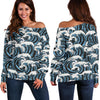 Surf Wave Pattern Print Off Shoulder Sweatshirt