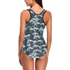 Surf Wave Pattern Print One Piece Swimsuit-JTAMIGO.COM