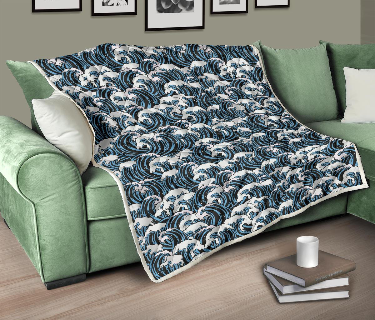 Surf Wave Pattern Print Premium Quilt-JTAMIGO.COM