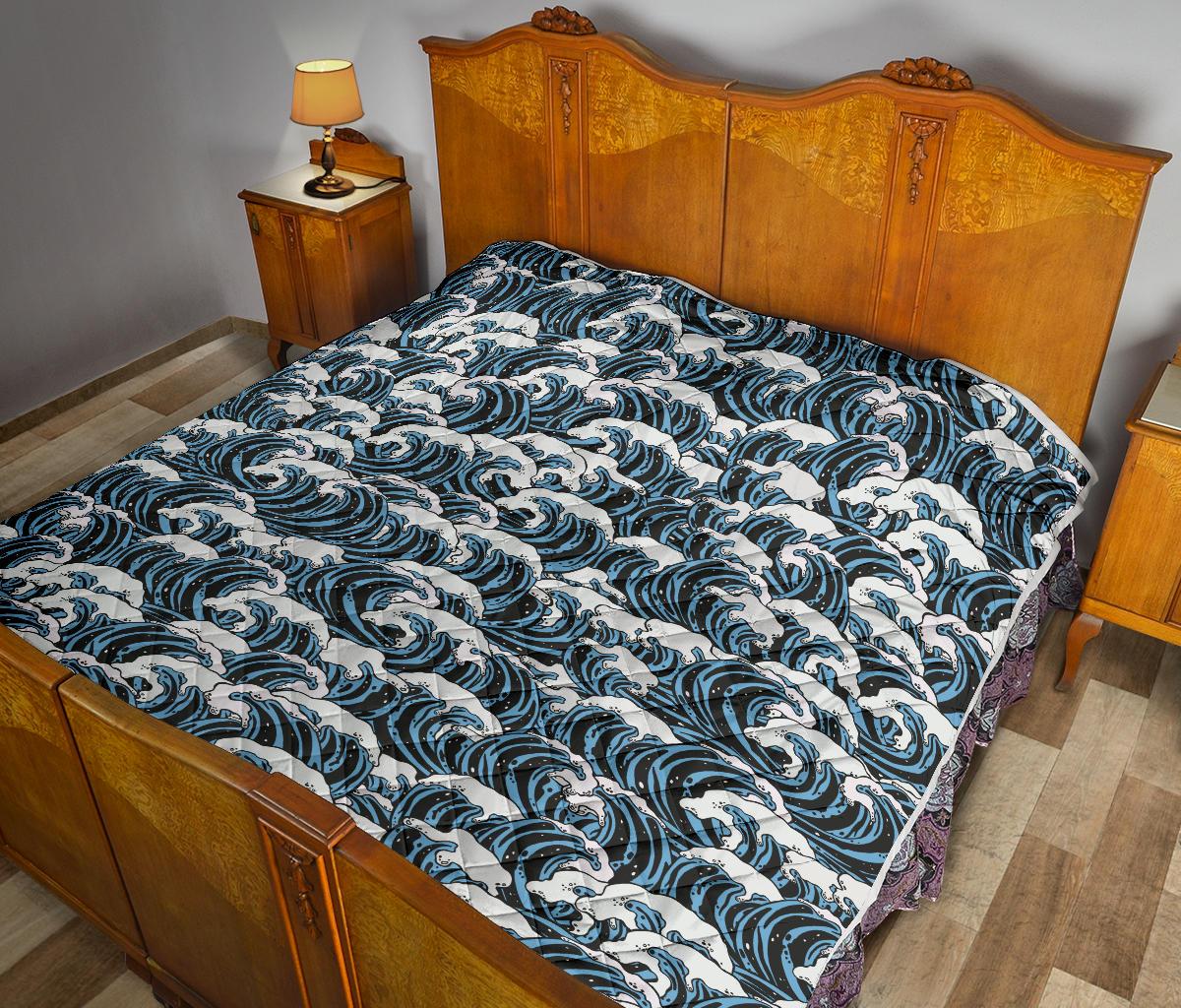 Surf Wave Pattern Print Premium Quilt-JTAMIGO.COM