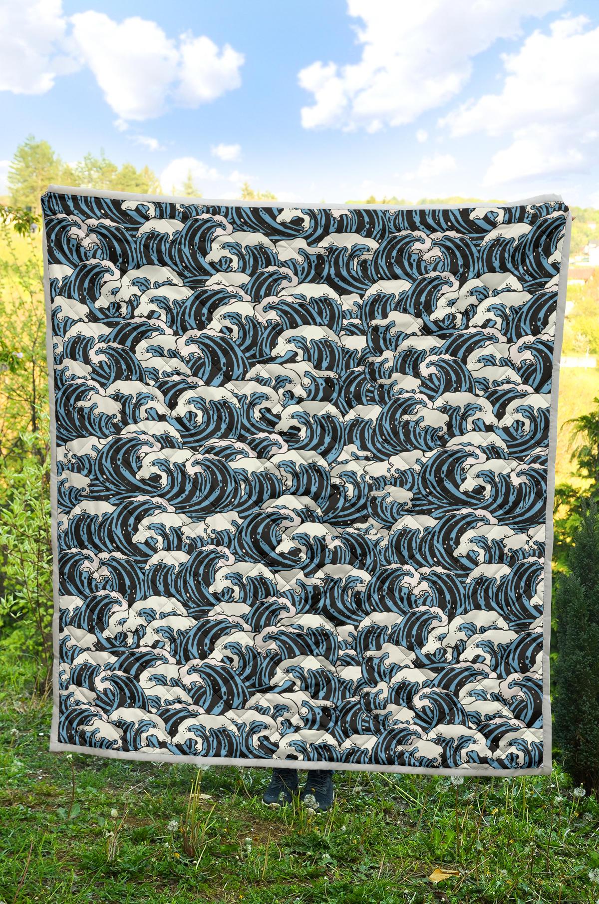 Surf Wave Pattern Print Premium Quilt-JTAMIGO.COM