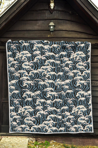 Surf Wave Pattern Print Premium Quilt-JTAMIGO.COM