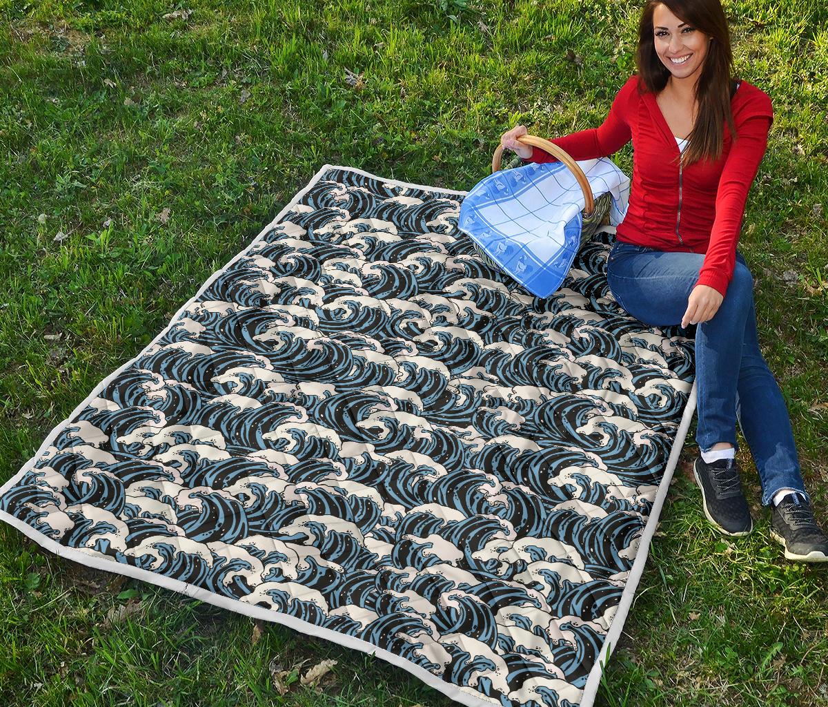 Surf Wave Pattern Print Premium Quilt-JTAMIGO.COM