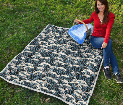 Surf Wave Pattern Print Premium Quilt-JTAMIGO.COM