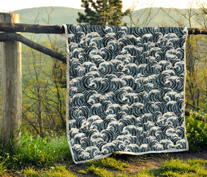 Surf Wave Pattern Print Premium Quilt-JTAMIGO.COM
