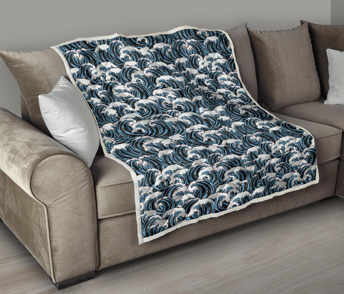 Surf Wave Pattern Print Premium Quilt-JTAMIGO.COM