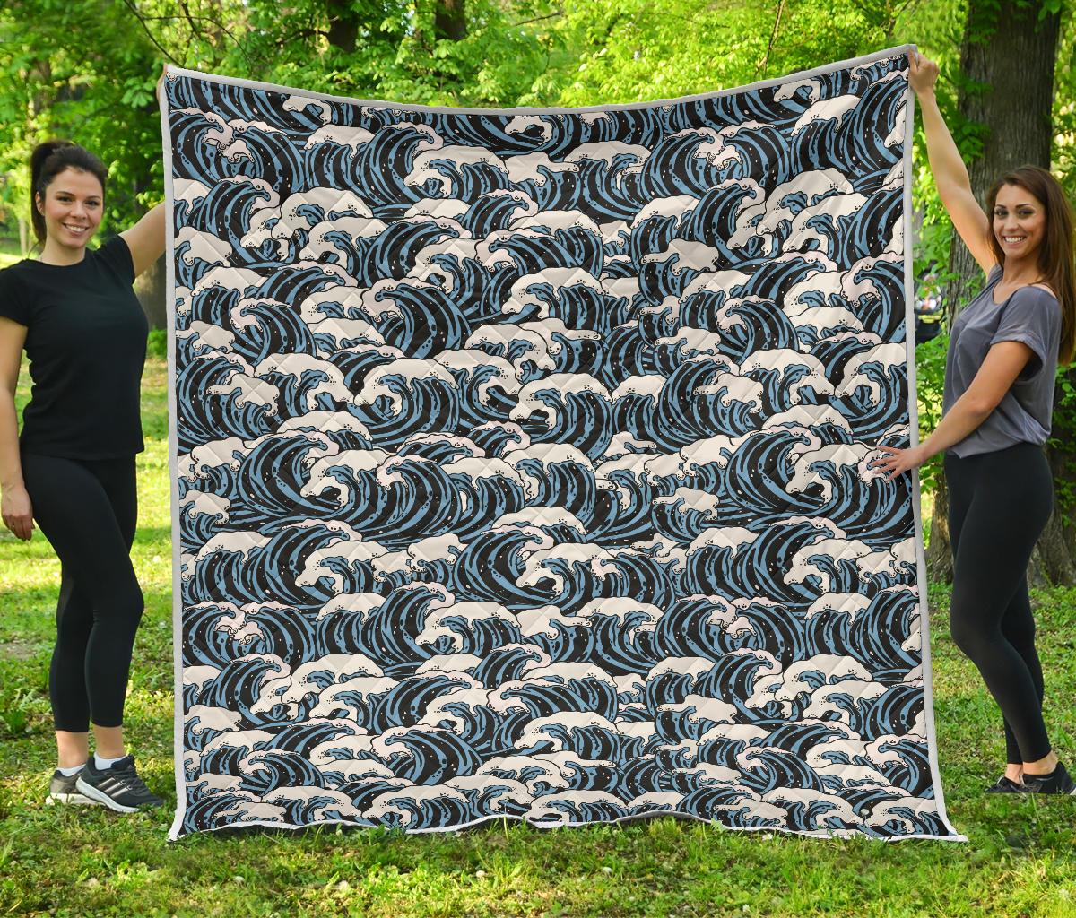Surf Wave Pattern Print Premium Quilt-JTAMIGO.COM