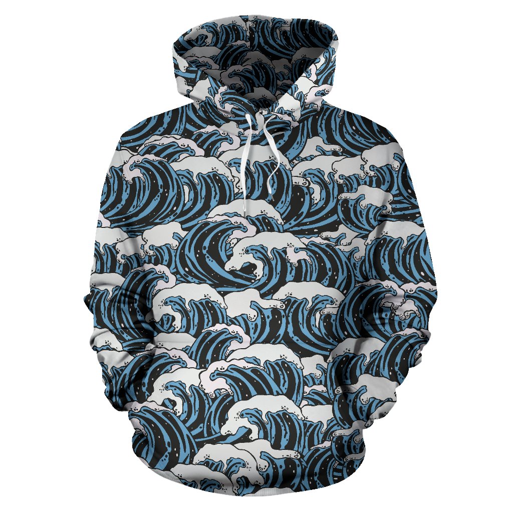 Surf Wave Pattern Print Pullover Hoodie