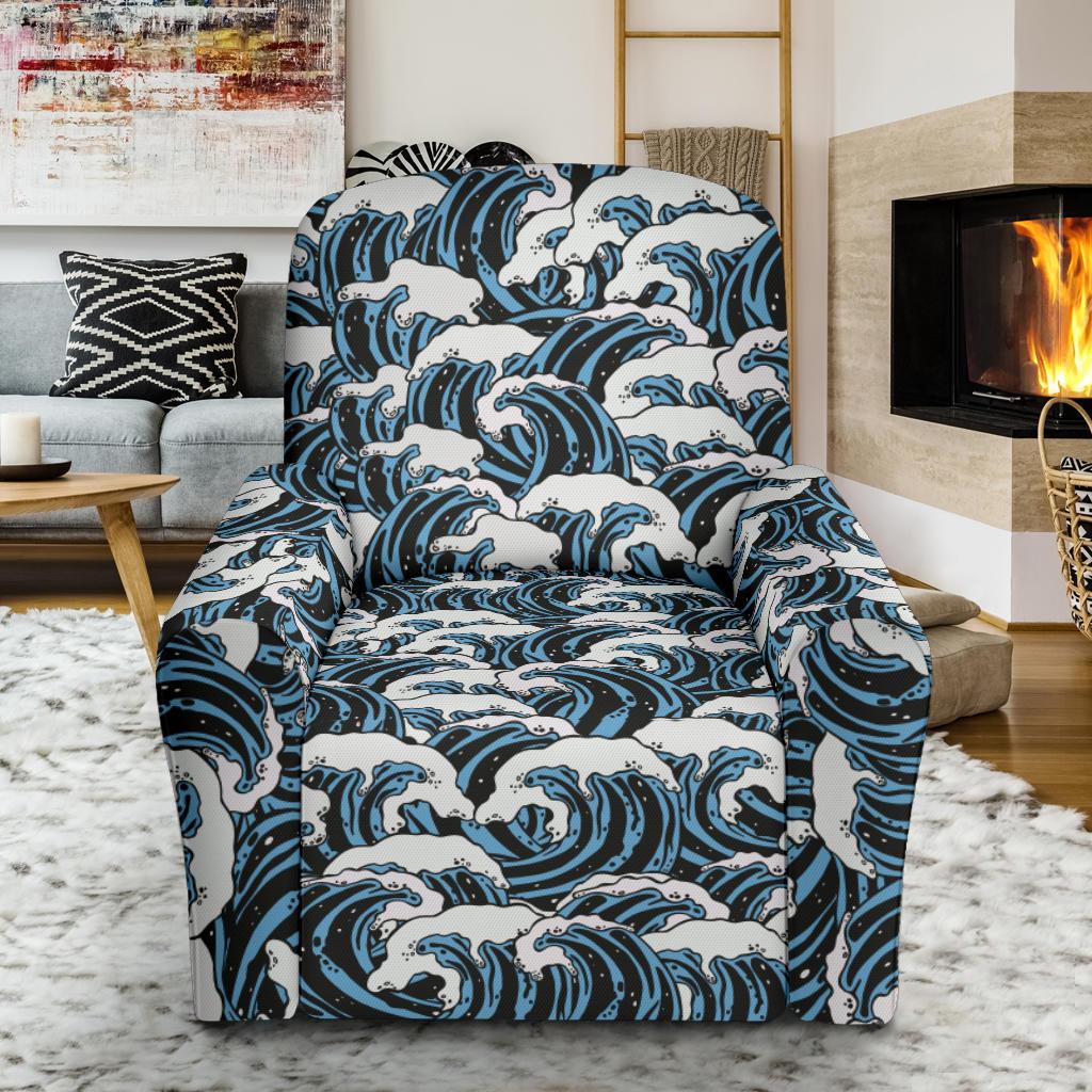 Surf Wave Pattern Print Single Sofa Slipcover -JTAMIGO.COM