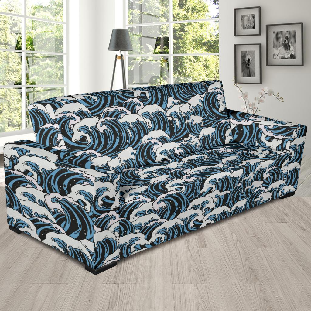Surf Wave Pattern Print Sofa Slipcover-JTAMIGO.COM