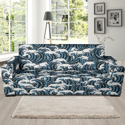 Surf Wave Pattern Print Sofa Slipcover-JTAMIGO.COM