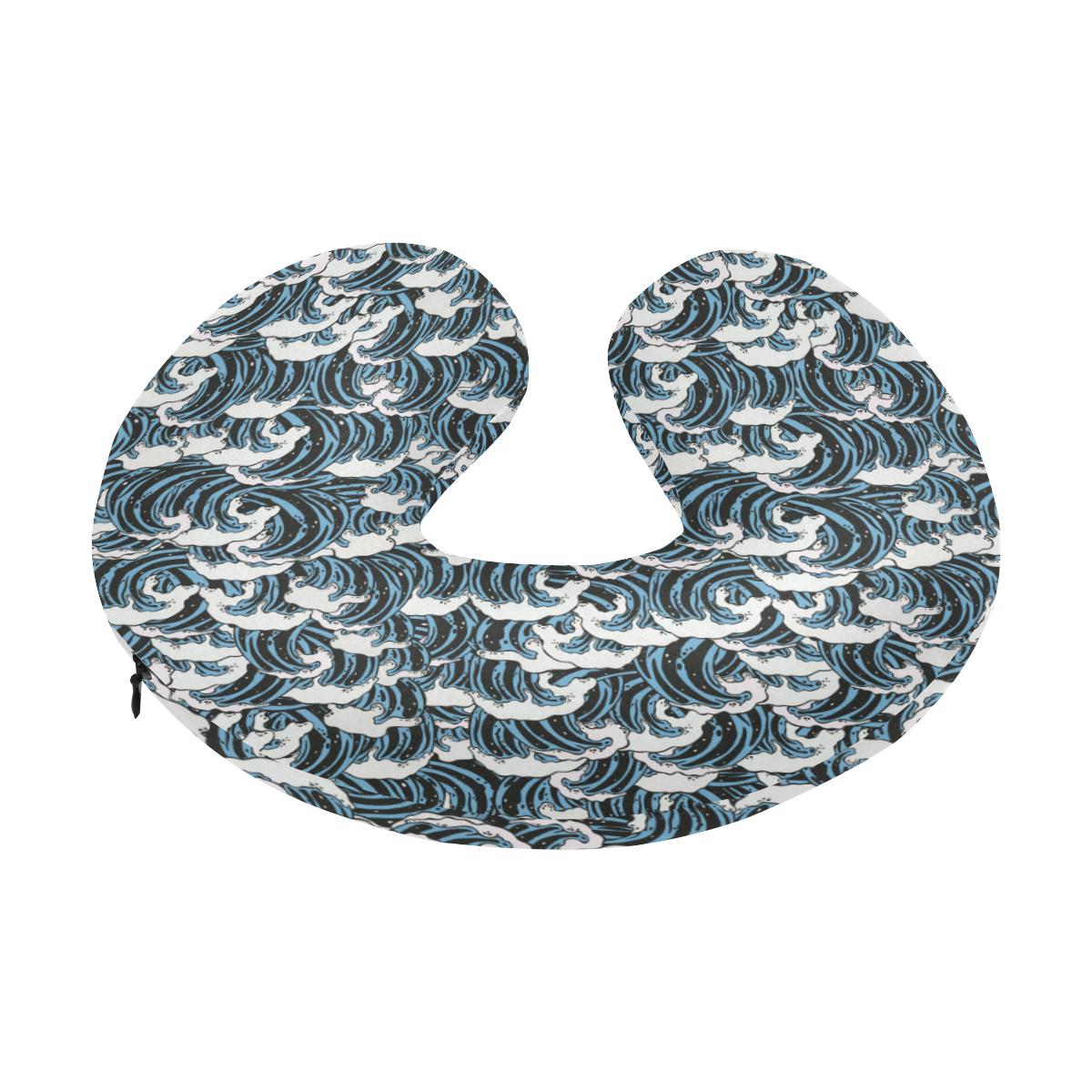 Surf Wave Pattern Print U-Shaped Travel Neck Pillow-JTAMIGO.COM