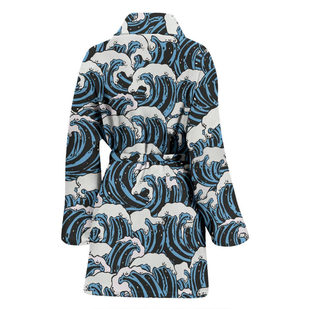 Surf Wave Pattern Print Women Bath Robe-JTAMIGO.COM