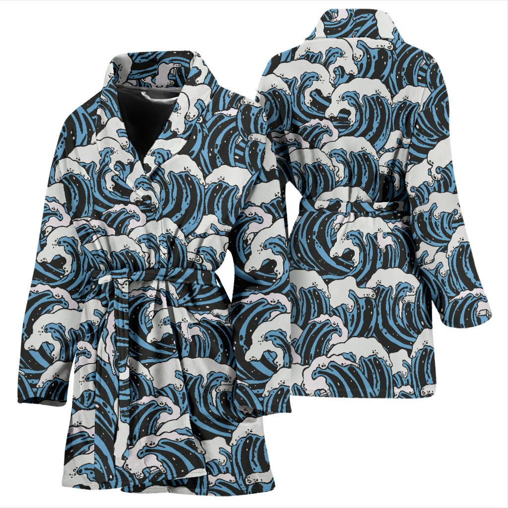 Surf Wave Pattern Print Women Bath Robe-JTAMIGO.COM