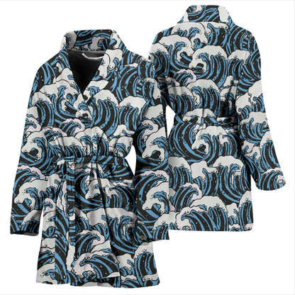Surf Wave Pattern Print Women Bath Robe-JTAMIGO.COM