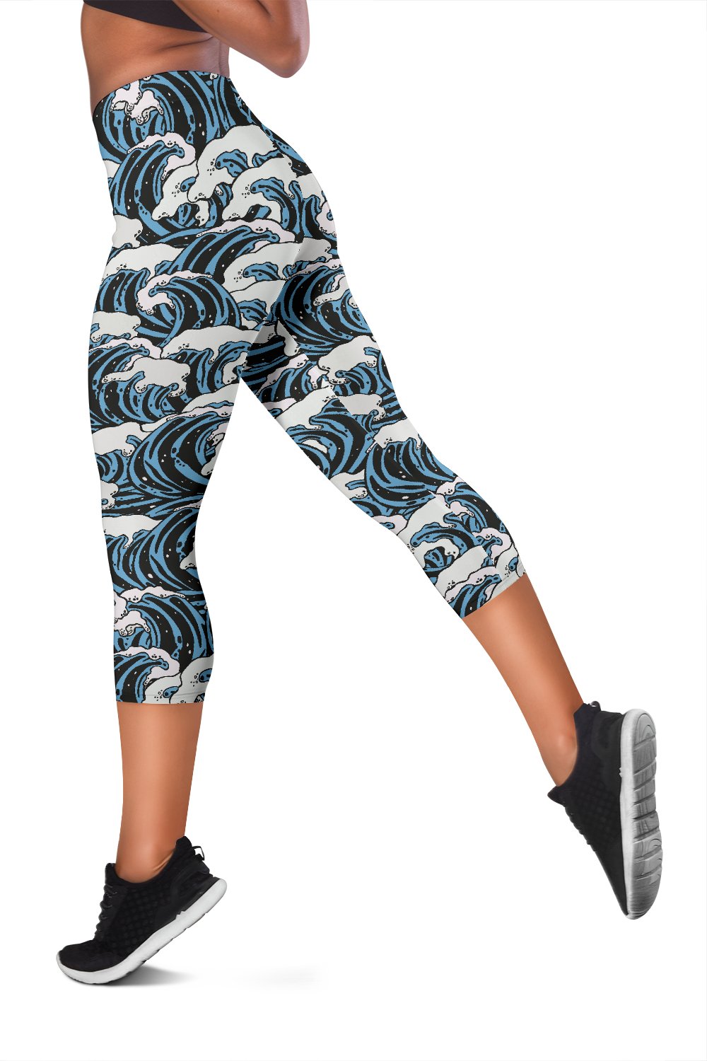 Surf Wave Pattern Print Women Capris