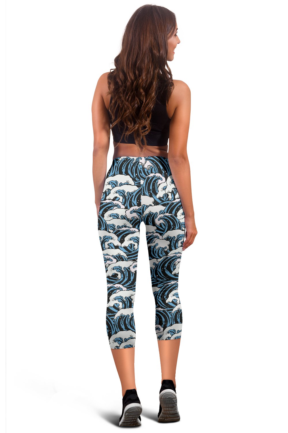Surf Wave Pattern Print Women Capris