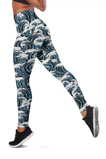 Surf Wave Pattern Print Women Leggings