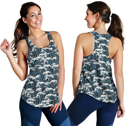 Surf Wave Pattern Print Women Racerback Tank Top