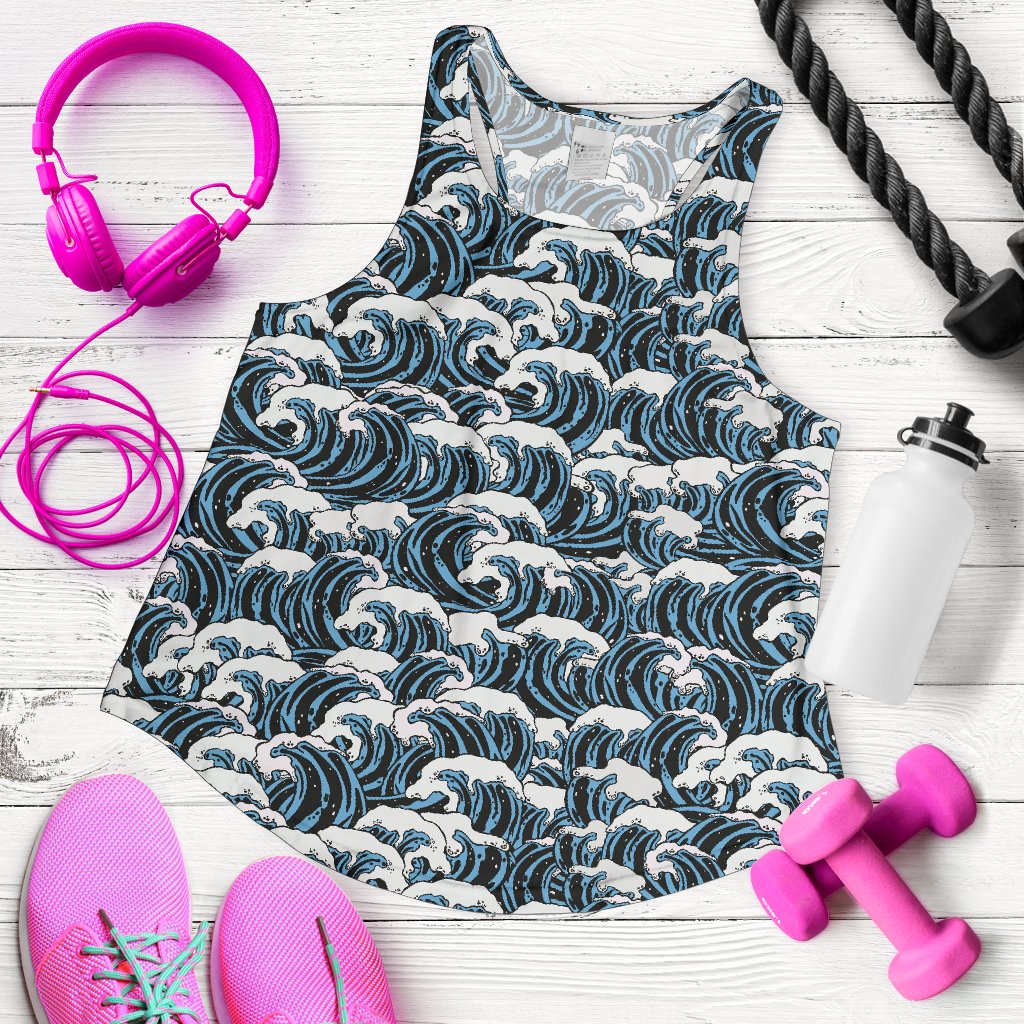 Surf Wave Pattern Print Women Racerback Tank Top