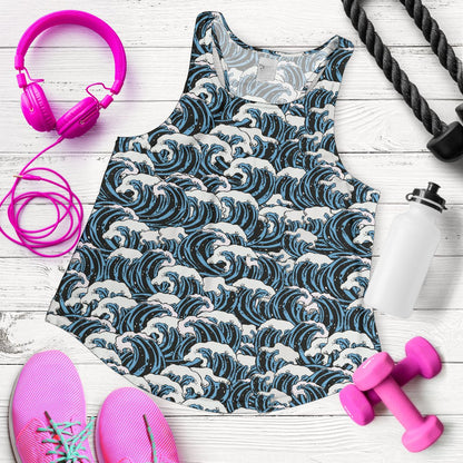 Surf Wave Pattern Print Women Racerback Tank Top