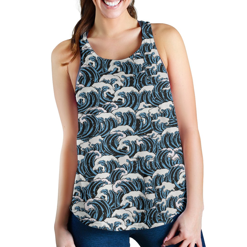 Surf Wave Pattern Print Women Racerback Tank Top