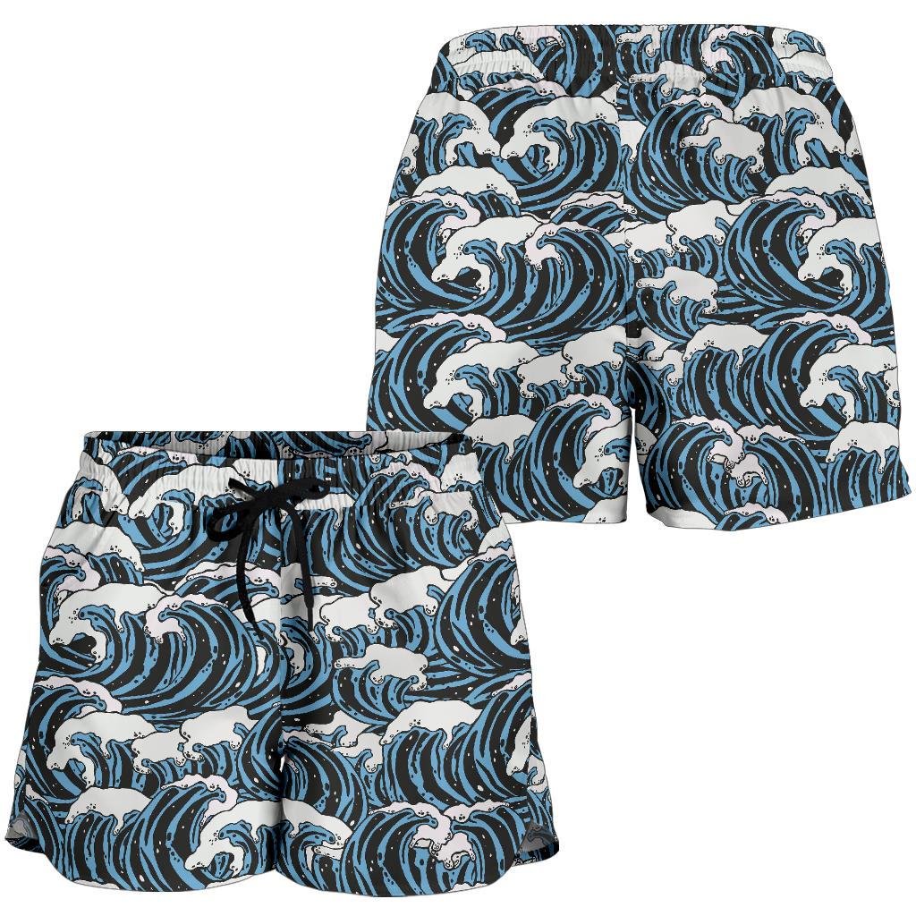 Surf Wave Pattern Print Women Shorts-JTAMIGO.COM
